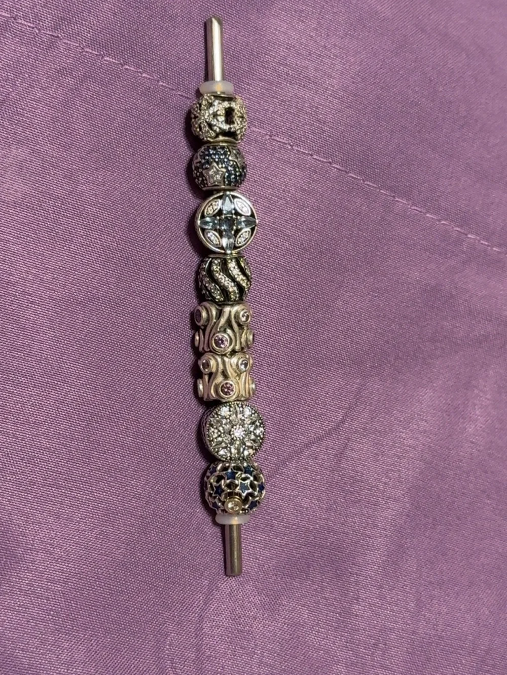 Pandora Silver Charm Bead Set with Blue and Clear Crystals